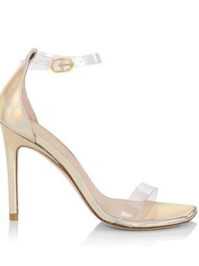 STUART WEITZMAN NUDISTCURVE HEELS GOLD/CLEAR